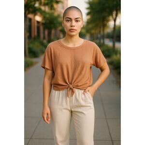 Madewell Women's Tie Bow Casual Beachy Boho Short Sleeve Cotton Top Coral XL